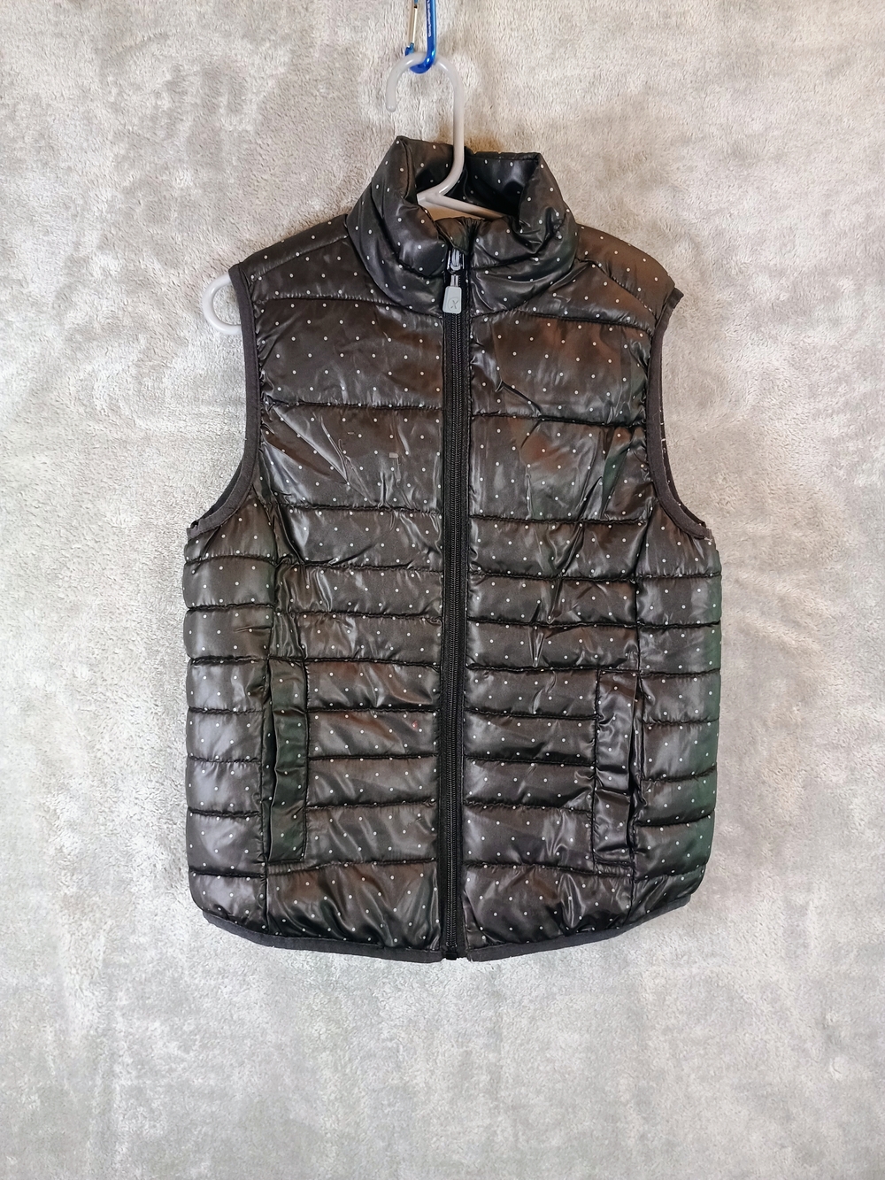 Girls Xersion Black Quilted Puffer Vest with Tiny White Dot Pattern 6X